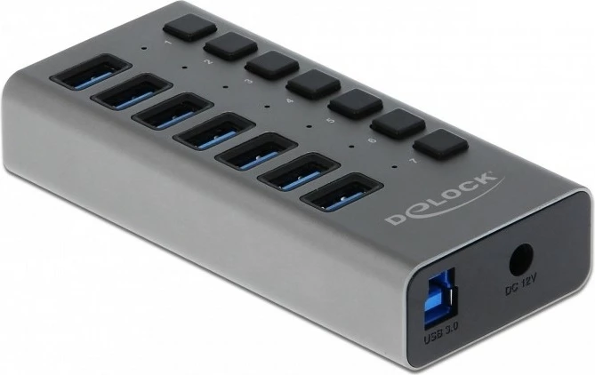 USB razdelilec 7 vrat DeLOCK, USB 3.2 Gen 1, aluminij, 1 m, siv