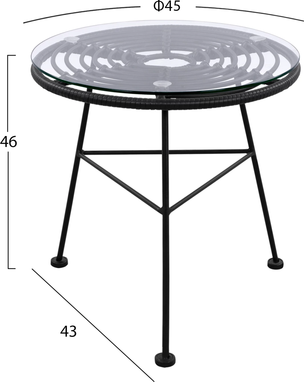 Kovinska miza Allegra s pletenim materialom v črni barvi in steklom FH5459.02 '45x46cm