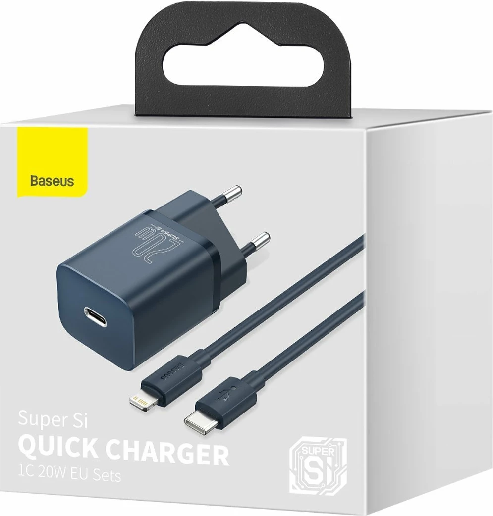 Hitri polnilec 20 W Baseus Super Si Quick Charger 1C, s kablom USB‑C na Lightning 1 m, moder