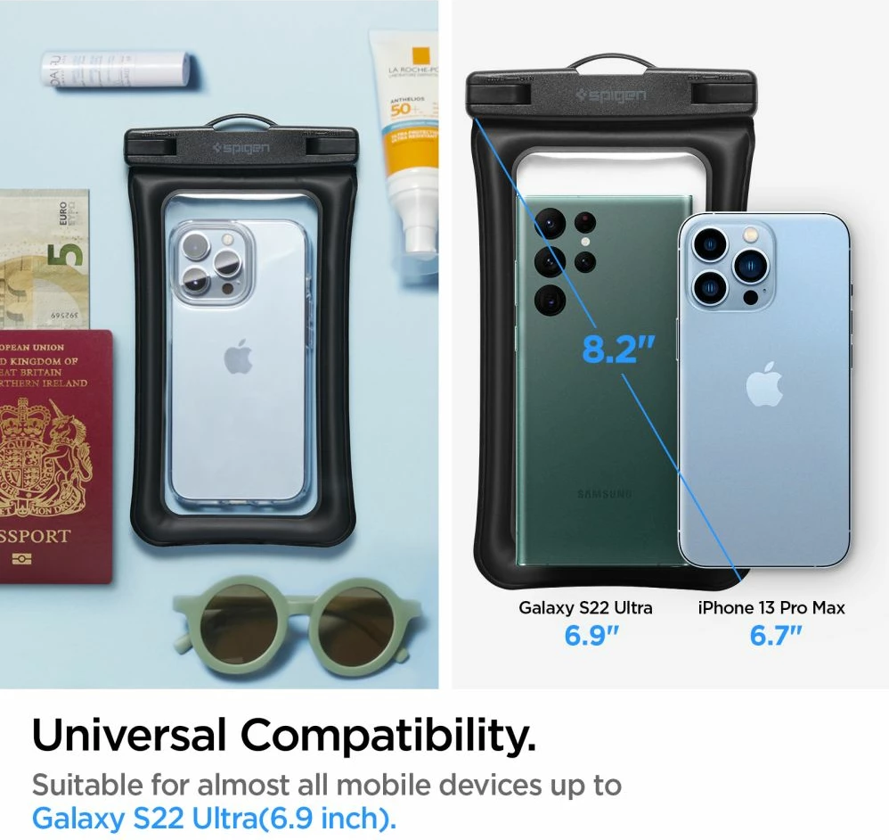 Vodoodporen ovitek za pametni telefon, IPX8, set 2 kosa, črn, Spigen Aqua Shield A610