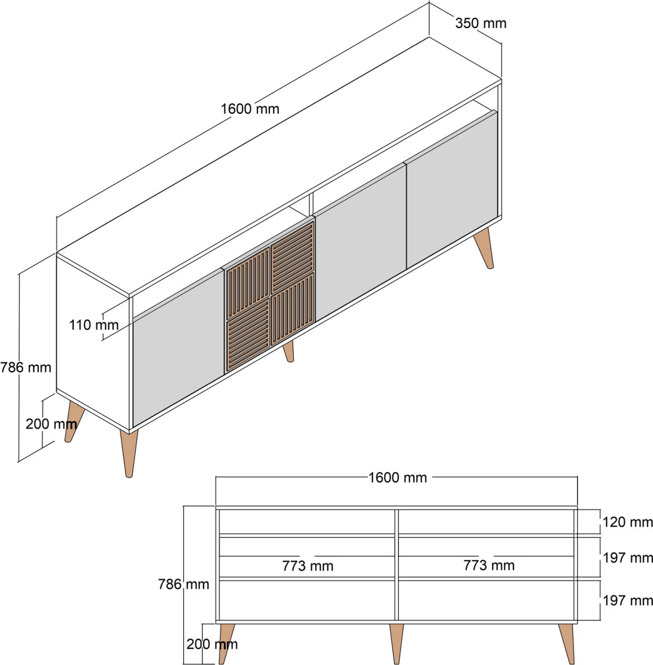 Bife iz melamina FH9506.02 oreh z vrati v videzu črnega marmorja 160x35x78Hcm