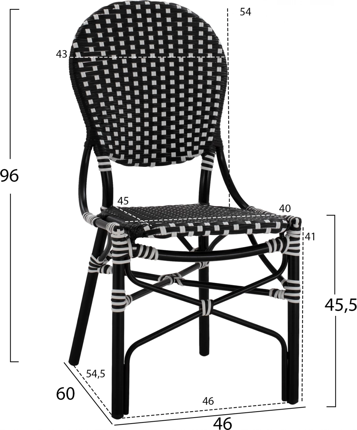 Aluminijasti stol bambus videza s pletenjem črno belo FH5792.02 46x60x96 cm