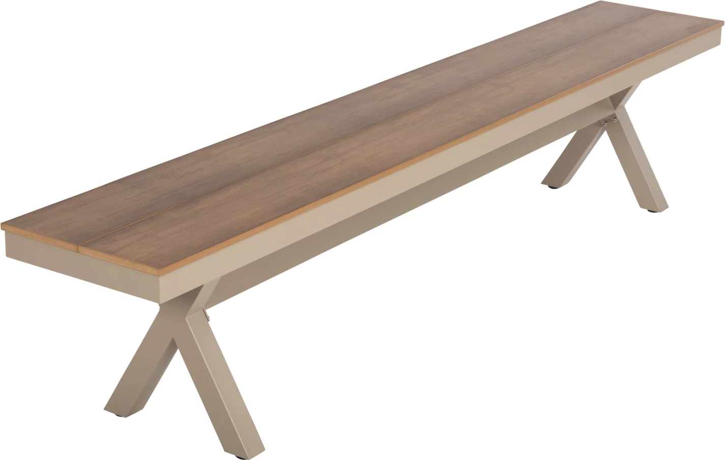 Aluminijasta klop TAWNEE FH6040.04 barva šampanjca - sedež iz polilesa v naravni barvi lesa 220x36x44,5Hcm