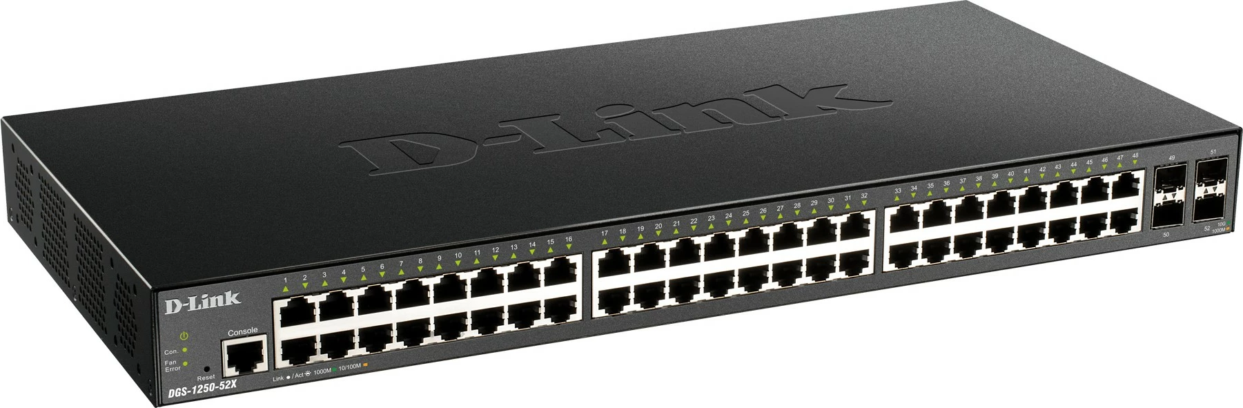 Upravni switch D-Link DGS-1250-52X/E, 48 vrat Gigabit, 4x SFP+, rackmount, črn