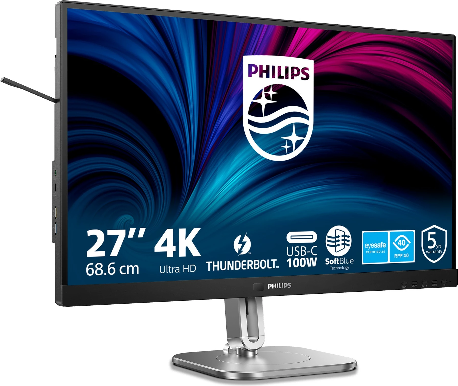 Monitor 27'' 4K Ultra HD, Thunderbolt, USB-C, HDMI, DP, črn/siv Philips 27B2U6903