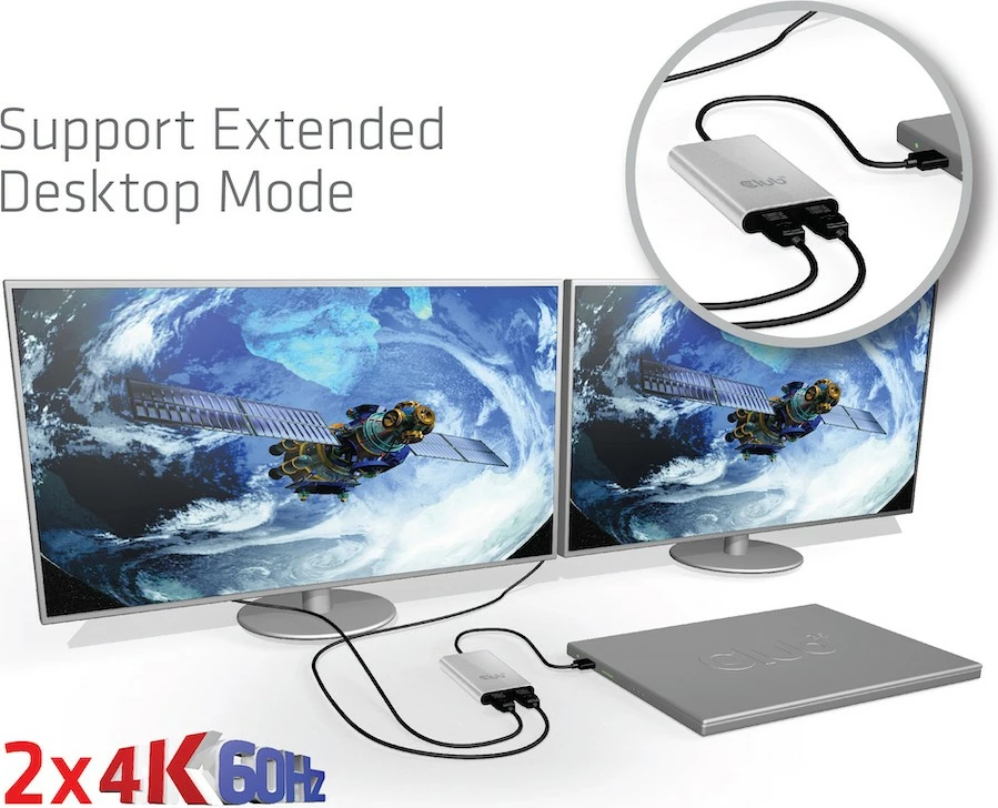 Adapter Thunderbolt 3 na 2x HDMI Club3D, 4K@60Hz, srebrn