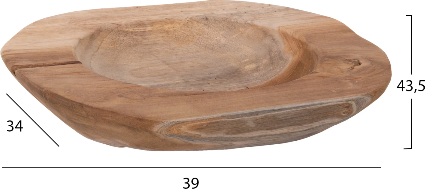 Dekorativna skleda za mizo YOKI FH9628 iz tikovine Φ39x6.5Hcm