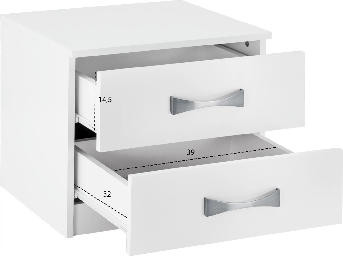 Nočna omarica z 2 predaloma in srebrnim ročajem FH2235.05 belo 48x40,5x41,5Ycm