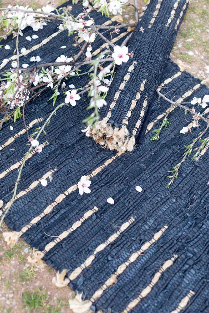 Preproga iz usnja in jute Edje, 60x90 cm, črno-bež