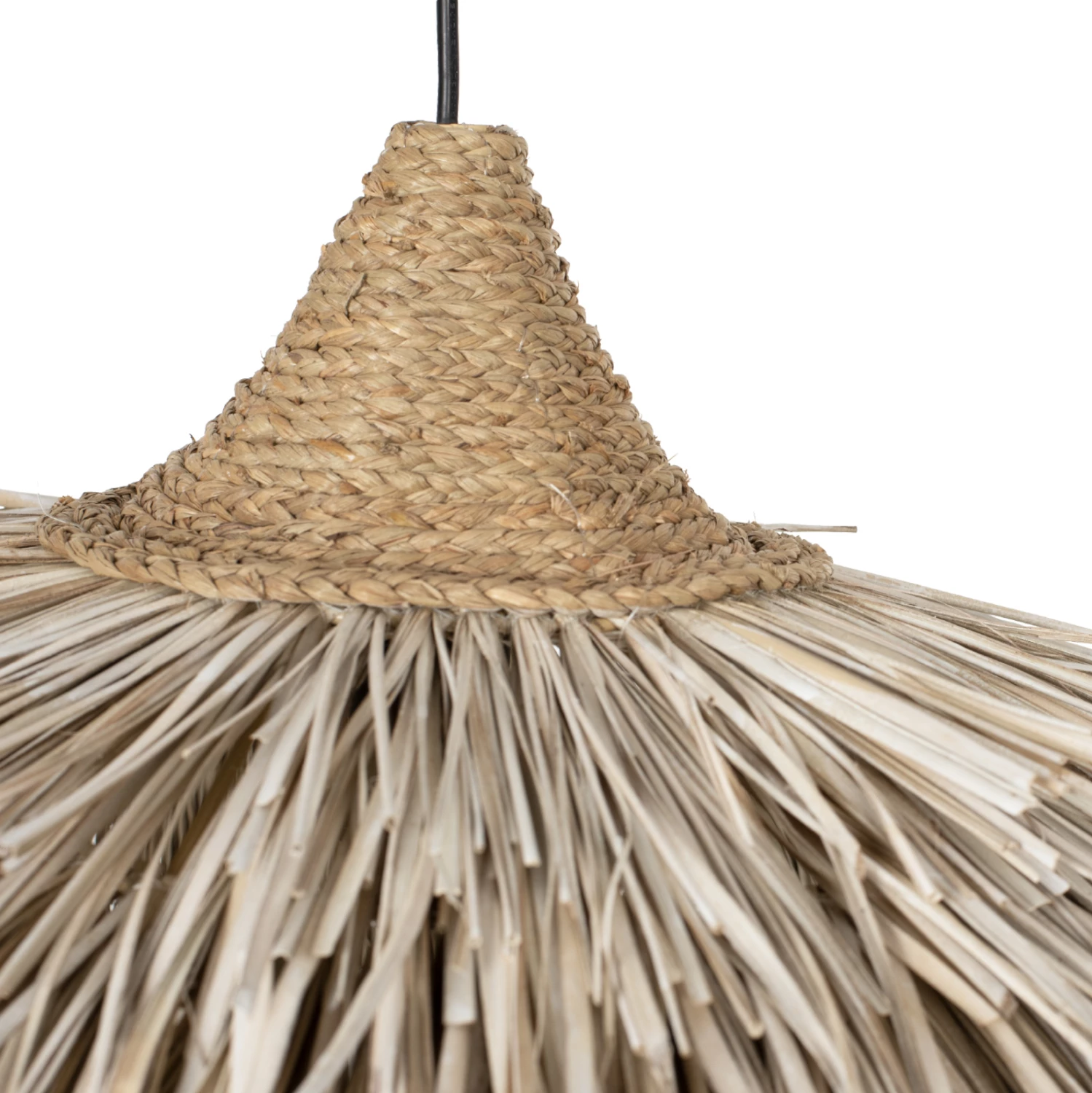 Stropna viseča svetilka okrogla kapa iz pandanovih vlaken v beli barvi 65x65x55H cm
