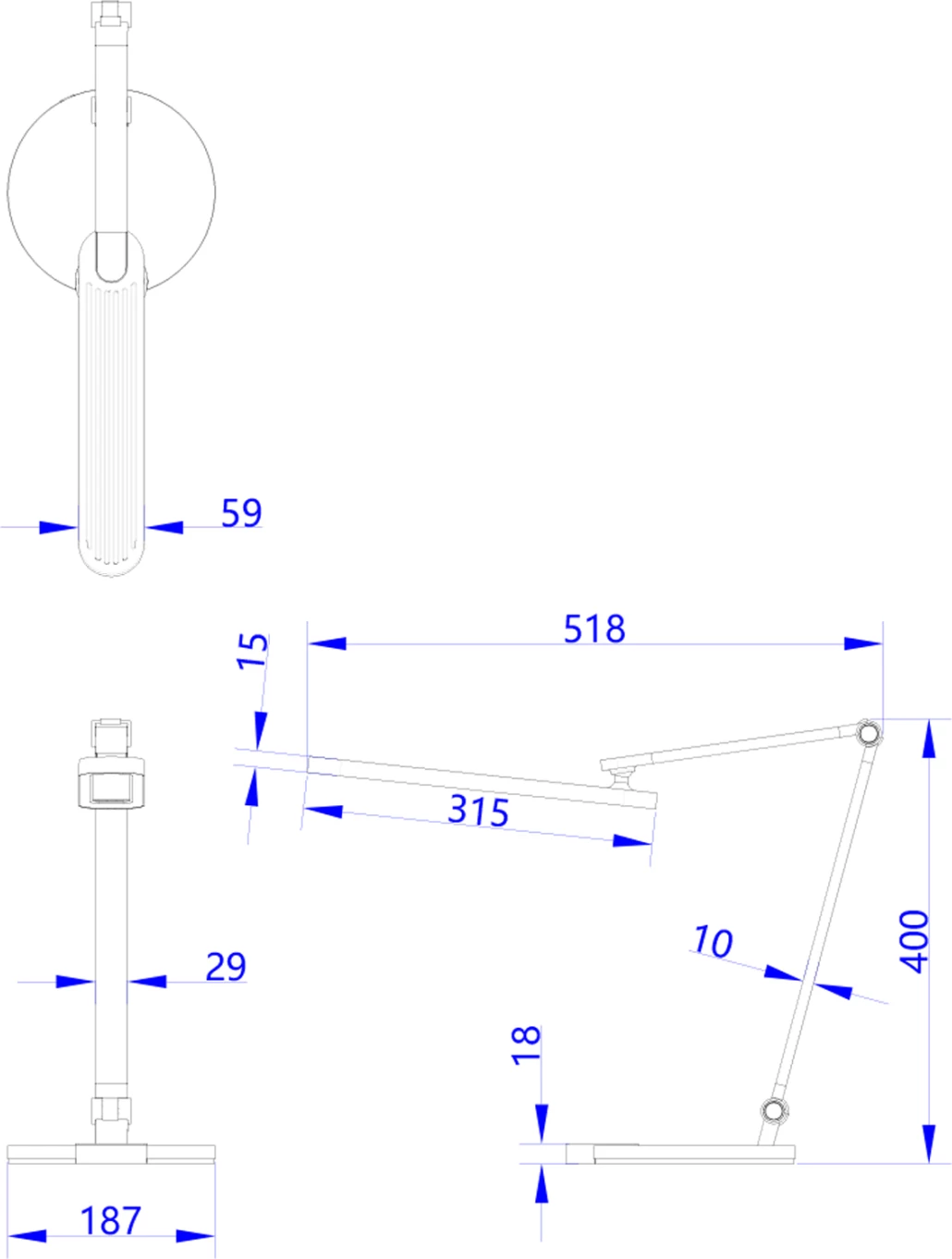 LED namizna svetilka BLAIN PRO FH4454.01 ABS osnova v beli-sivi aluminijasti roki 51,8x40H cm
