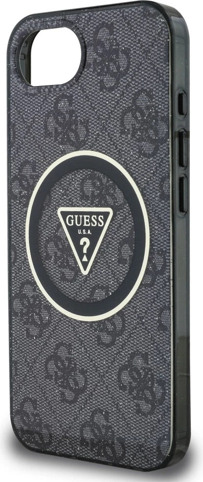 Ovitek za telefon z IML metalnim bleščicami 4G Circle Triangle, MagSafe, Guess za iPhone 16e, črn