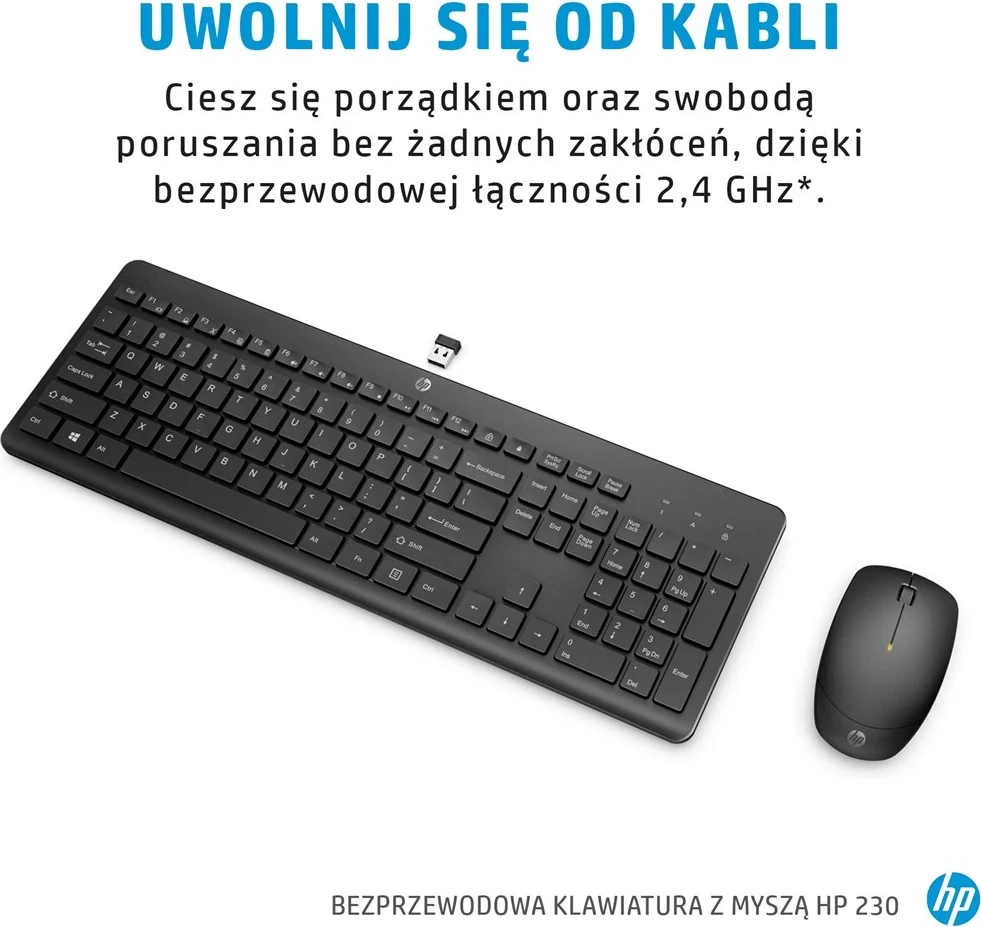 Brezžični komplet miške in tipkovnice, HP 230, črn