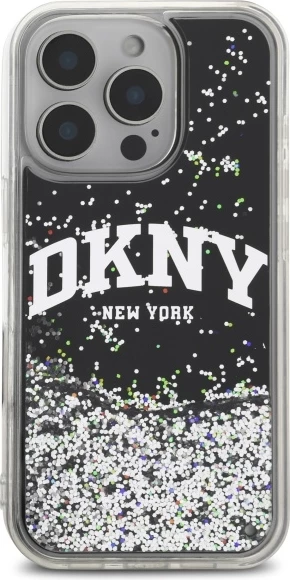 Trdi ovitek za iPhone 16 Pro 6,3" DKNY DKHCP16LLBNAEK, Liquid Glitter Arch Logo, črn