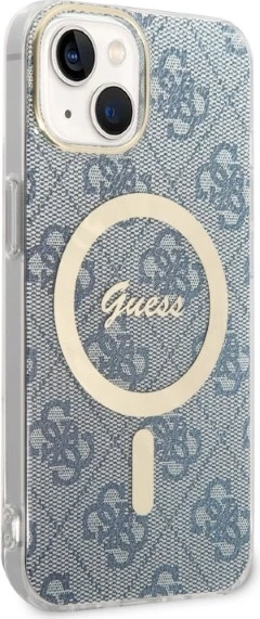 Ovitek za telefon in brezžični polnilec iPhone 14, 6.1" Guess GUBPP14SH4EACSB, 4G Print, MagSafe, moder