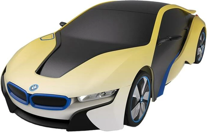 Avtomobil na daljinsko upravljanje, občutljiv na UV, bel/rumen RASTAR BMW i8, 1:24