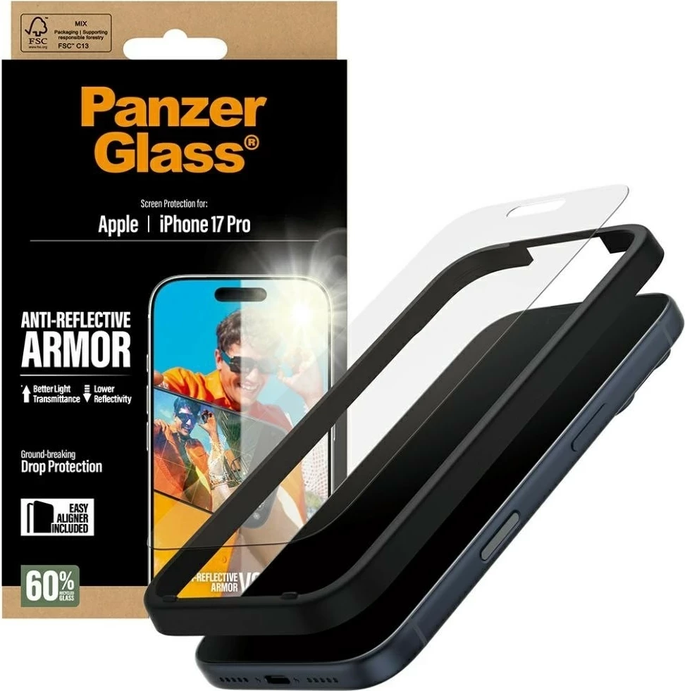 Zaščitno steklo Armor Anti-Reflective EasyAligner za iPhone 17 Pro, PanzerGlass, prozorno