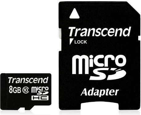 MicroSDHC kartica 8GB, Class 10, s SD adapterjem, črna — Transcend