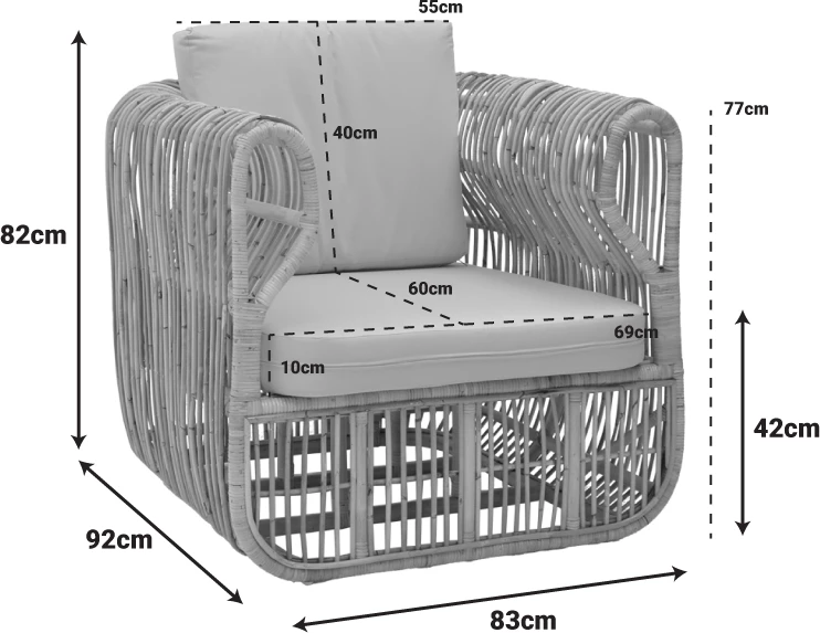 Fotelja iz rattan-a Fajole, naravna/bež, 86x86x66 cm