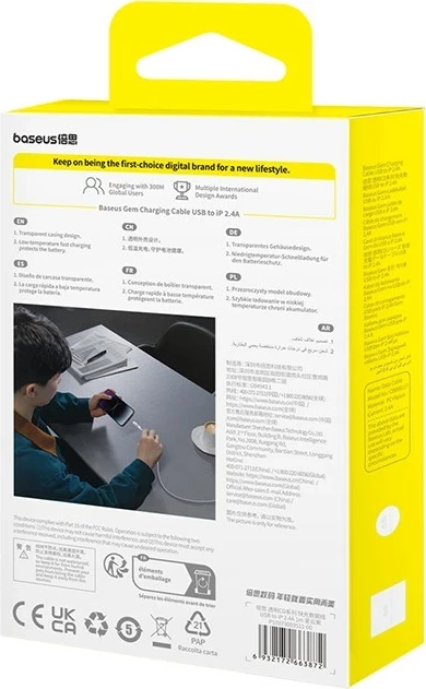 Kabèl USB na IP Baseus Gem, 2,4 A, 1 m, vijolična