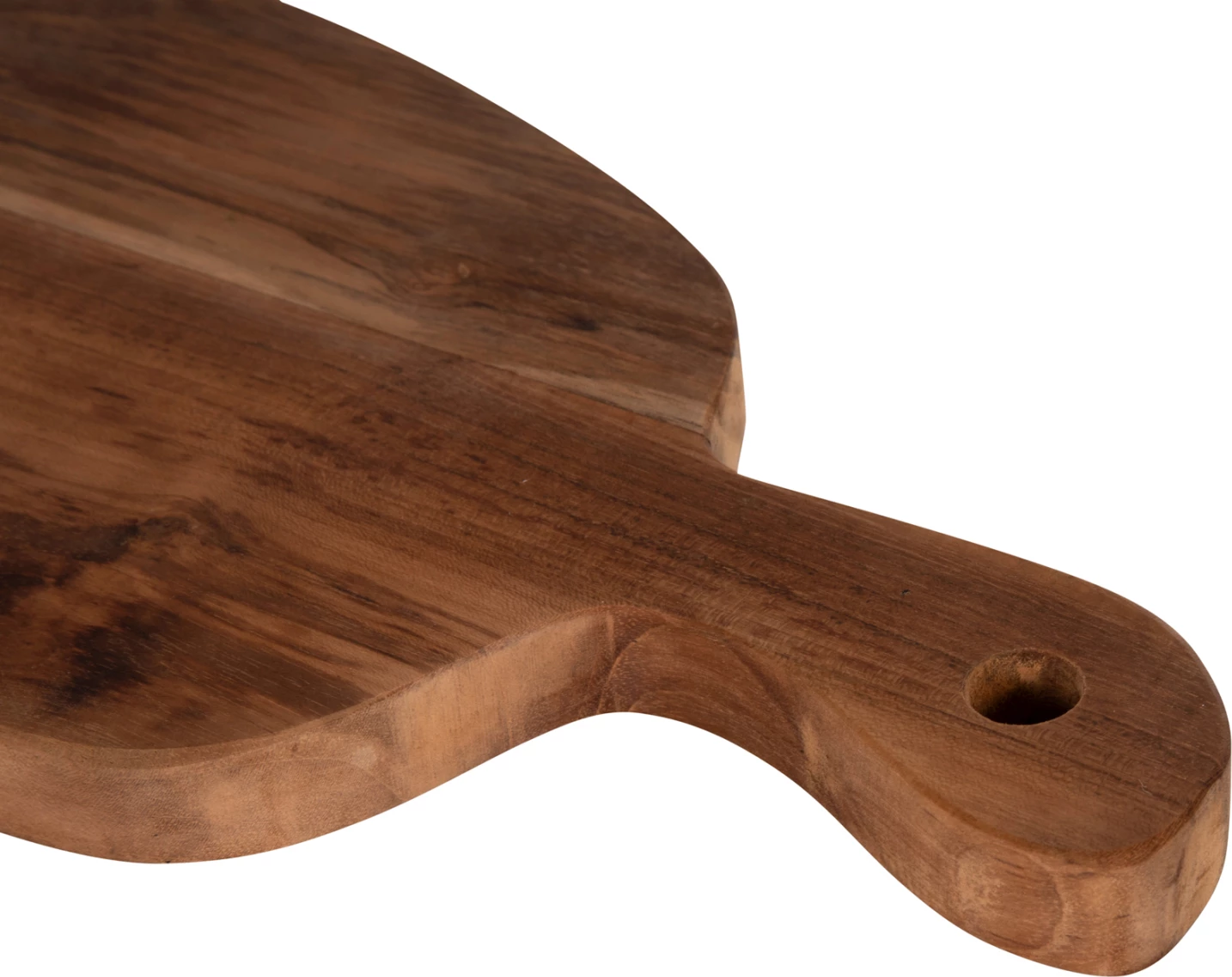 Deska za rezanje v normalni obliki FH4290 iz tikovine v naravni barvi - luknja za obešanje in ročaj 19x43,5x2Hcm