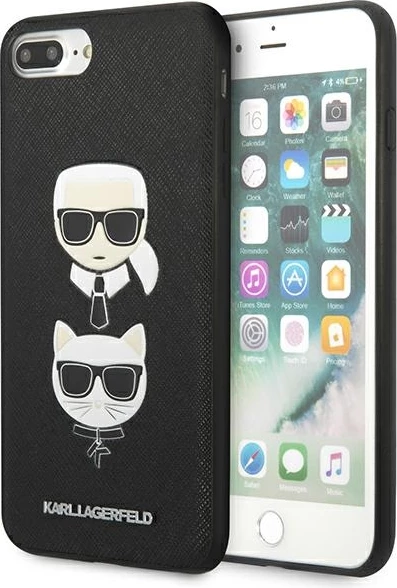 Ovitek za iPhone 7 Plus / iPhone 8 Plus, Karl Lagerfeld Saffiano Karl&Choupette Head, črn