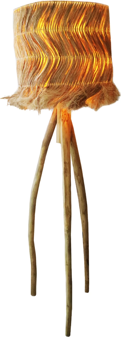 Stoječa svetilka iz vej TEAK s paralono iz abaca vlaken, Φ50x50-158Hcm, FH7765