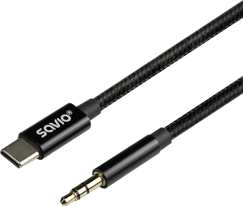 Audio kabel USB-C na mini-jack 3,5 mm Savio CL-187, 1 m, črn