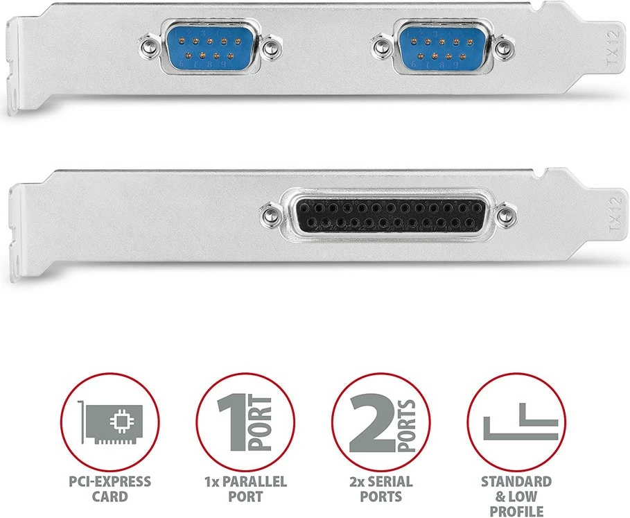 Razširitvena karta AXAGON PCEA-PSN, 1x LPT, 2x RS-232, PCIe, komplet za standardni in nizkoprofilni nosilec