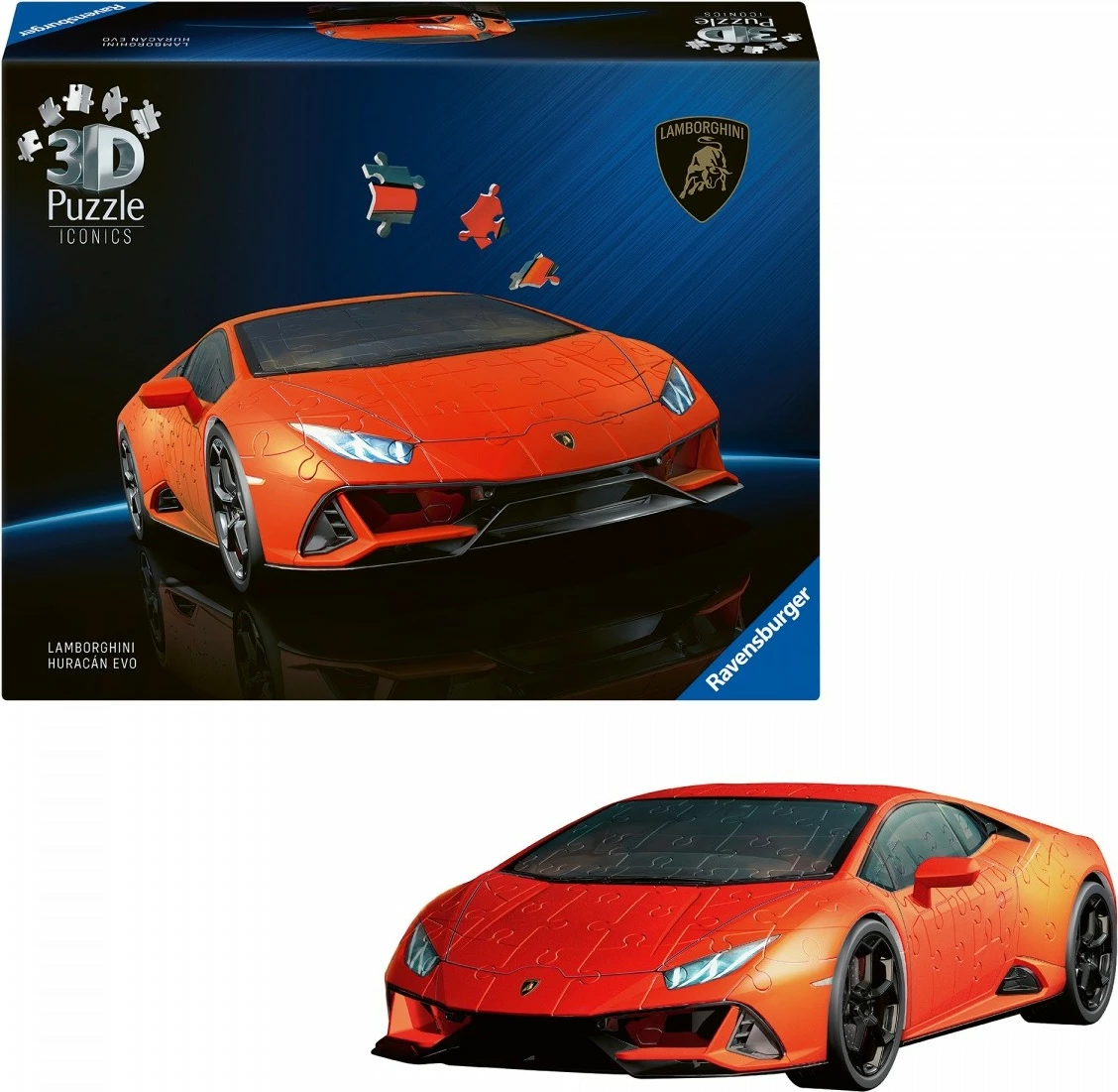 3D sestavljanka Lamborghini Huracan EVO Ravensburger, 158 kosov, oranžna