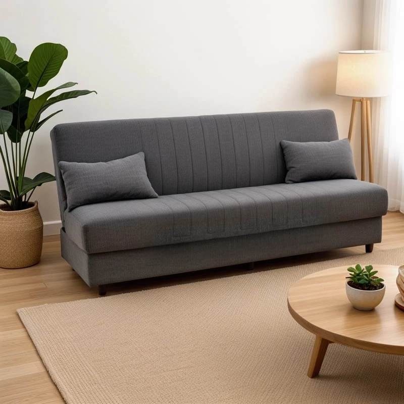 Raztegljiv trosed s shranjevalnim prostorom Romina, antracit blago, 190x75x85 cm