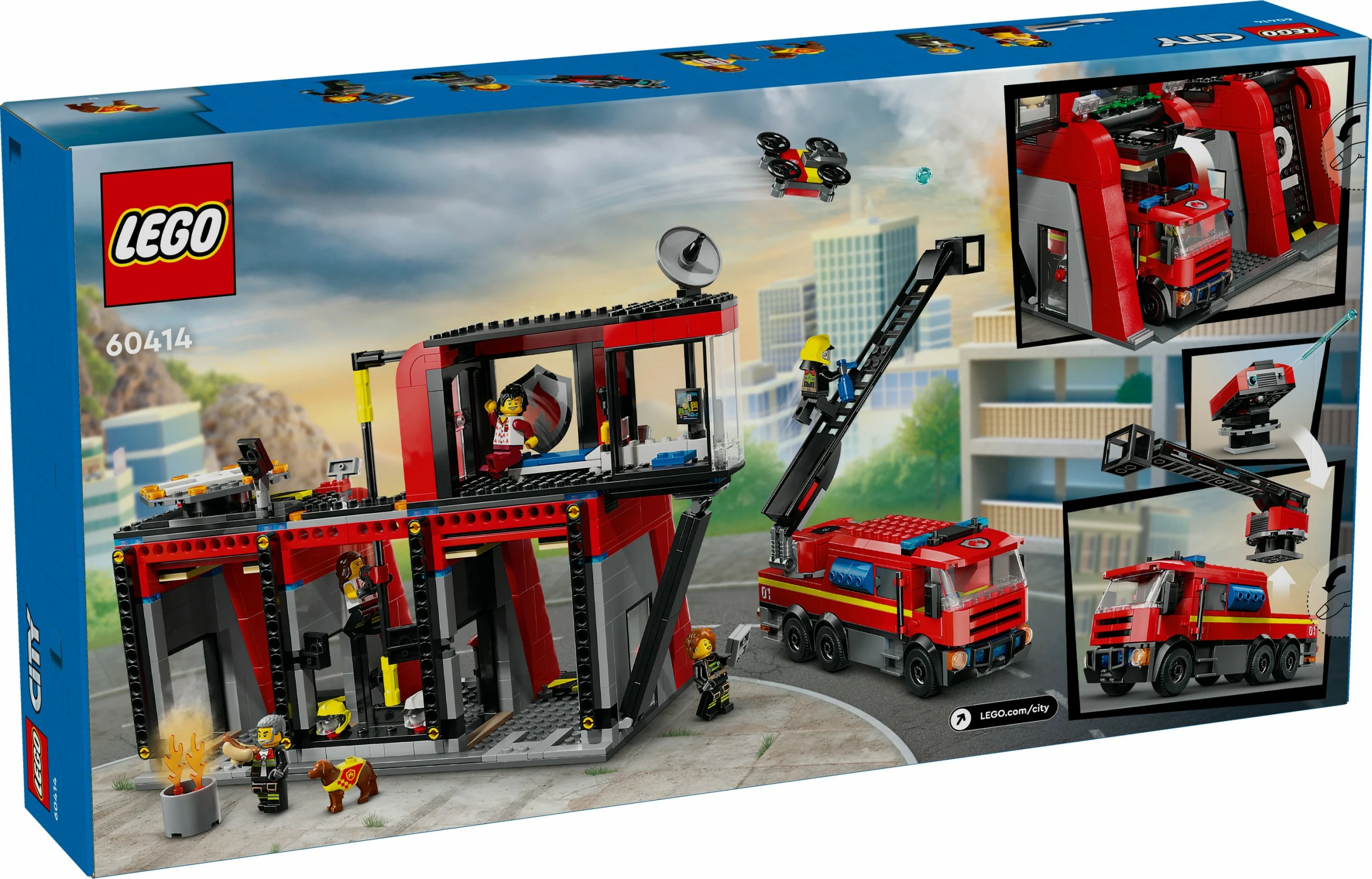 Set za gradnjo gasilske postaje z gasilskim tovornjakom LEGO City 60414, 843 kosov, večbarven