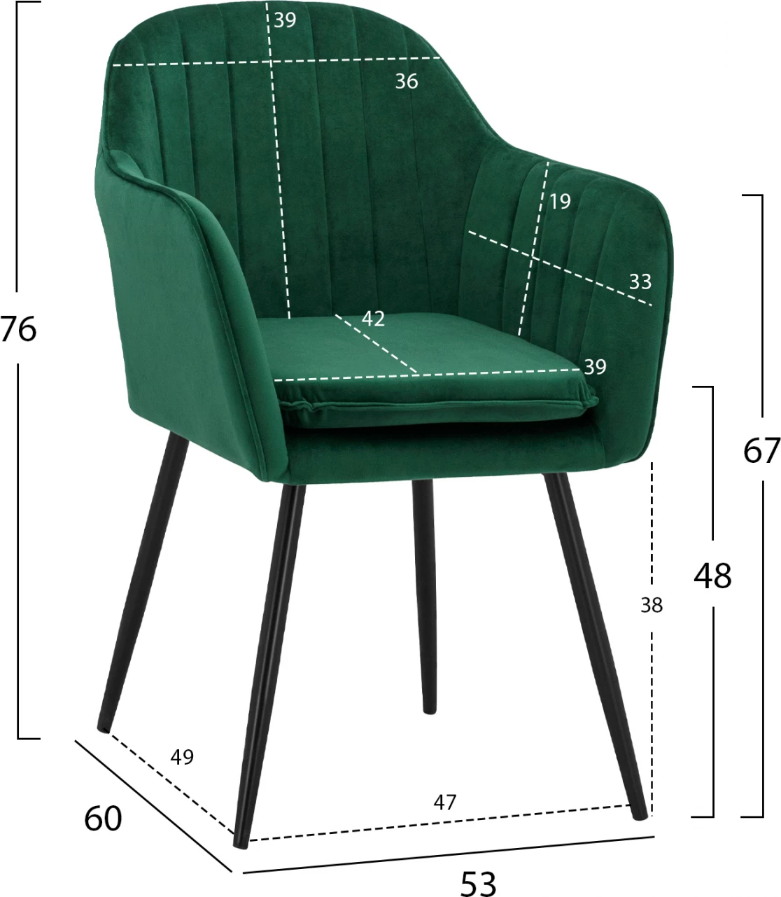 Fotelj Sawyer iz žameta v barvi ciprese z črnimi nogami FH8523.13 53x60x76cm, set 2 kosov