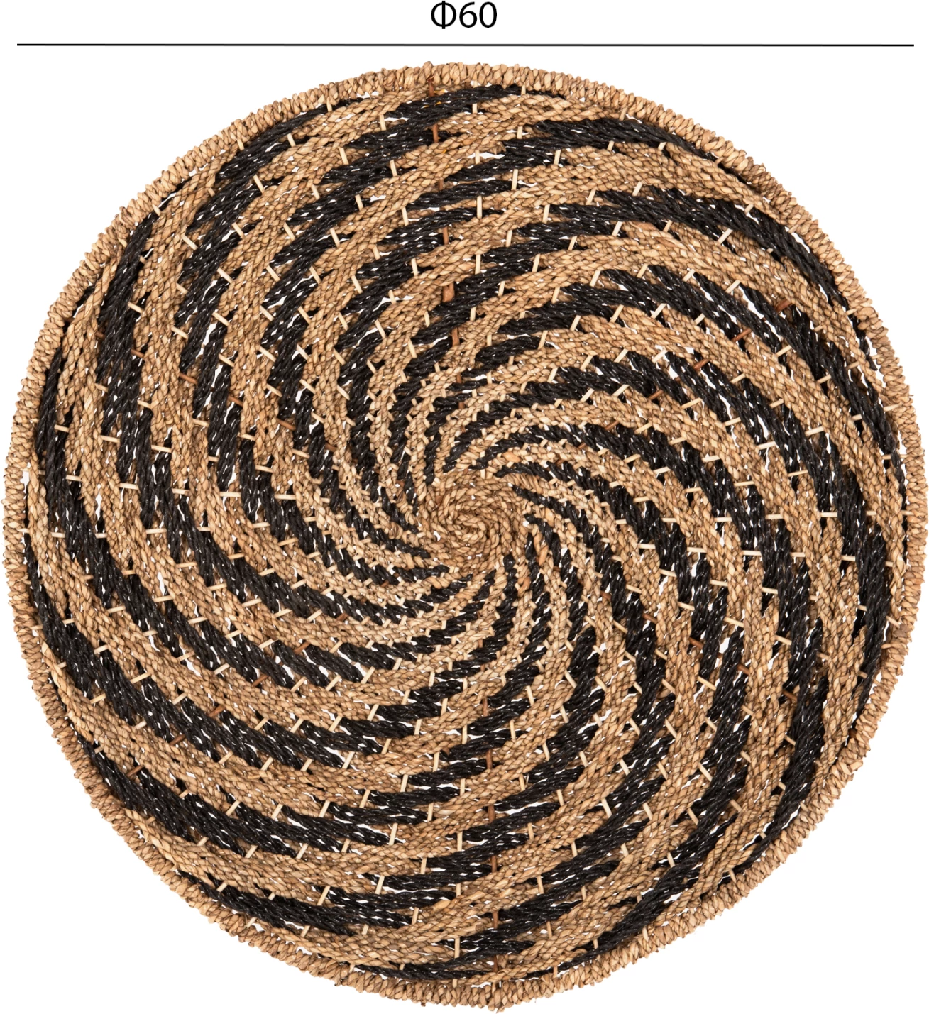 Okrogla stenska dekoracija FH7830.02 spiralni videz - morska trava v črni in naravni barvi Φ61x3cm
