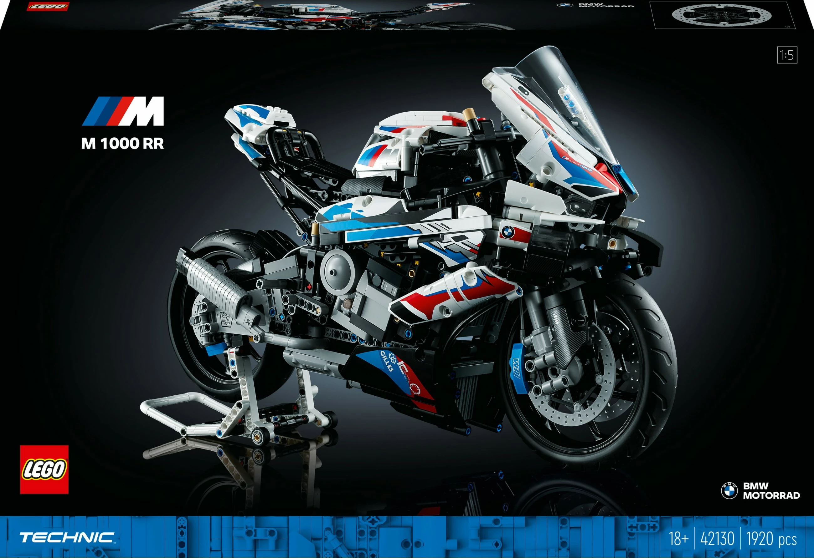 Model motorja v merilu 1:5 LEGO Technic BMW M 1000 RR, 1921 delov, večbarven