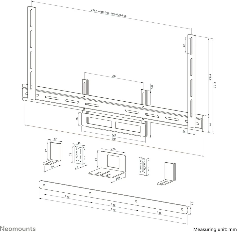 Univerzalno držalo za kamere, za zaslone 43–110", VESA, Newstar AV2-500WH, belo