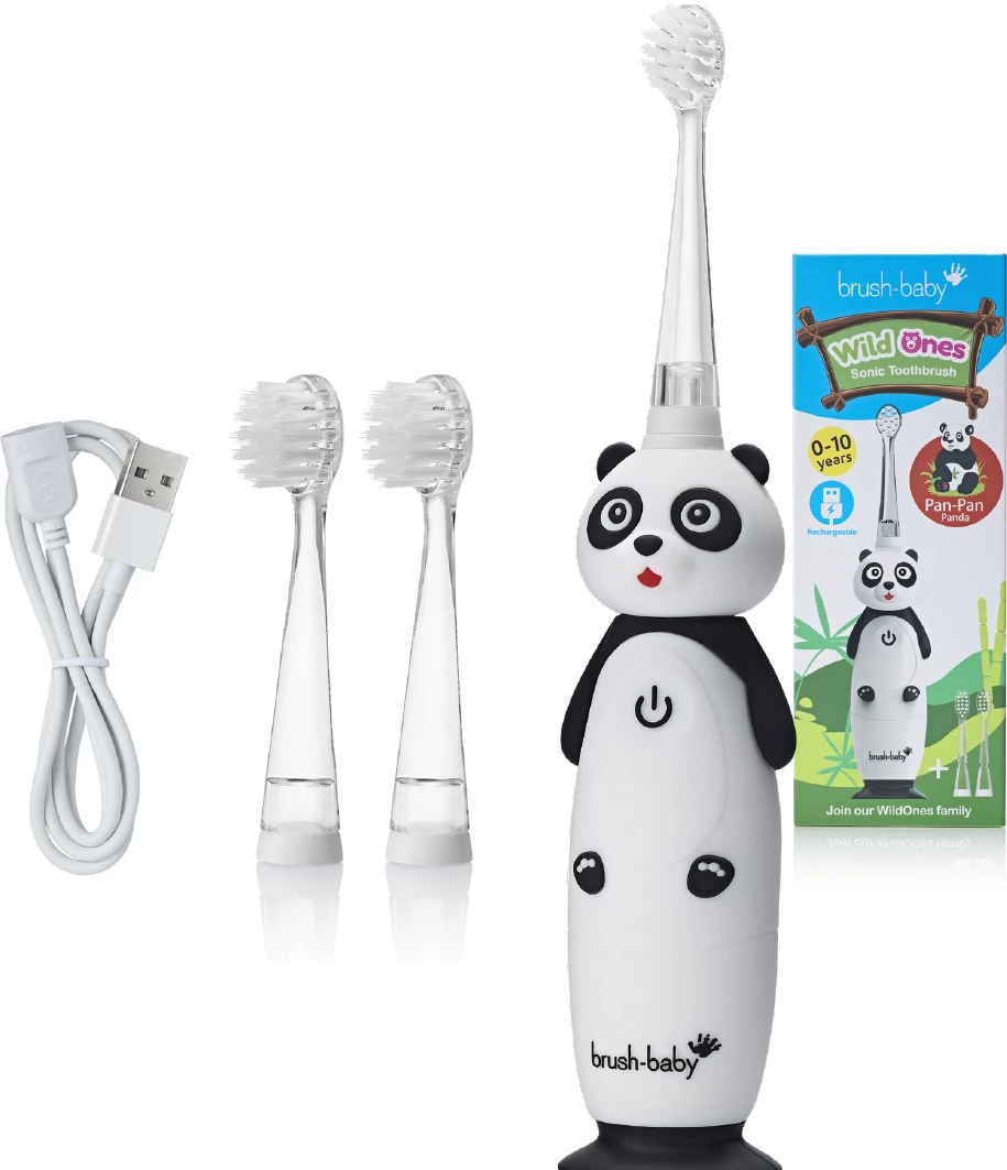 Sonična otroška zobna ščetka Brush-Baby WildOnes Panda, 1 kos