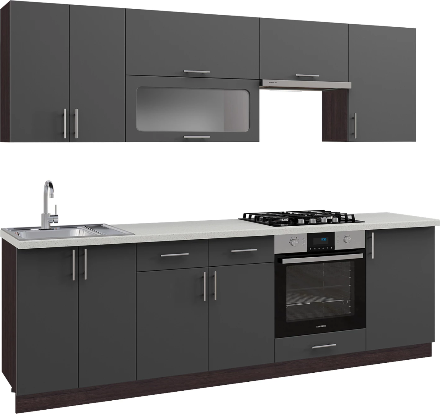 Kuhinjski komplet MDF temno siva bela HPL vrh 250x47x84,8H cm FH2471.01