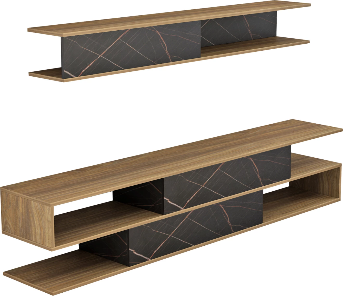 Komplet pohištva za TV Birgitta FH8903.12 iz melamina v naravno-črnem marmorju 181x31,5x39,6Hcm