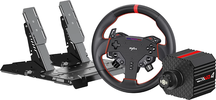 Dirkaški komplet: volan z pedaloma in direct-drive baza, PXN VD4 Bundle F, volan 280 mm, 4 Nm, Hall Effect, žična povezava