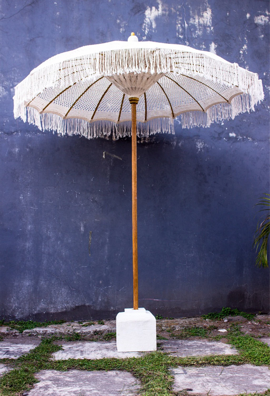 Luksuzni senčnik FH6035.01 s teak palico in bež makramejem 200x250