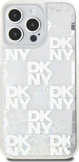Ovitek z tekočim bleščicami DKNY Multilogo za iPhone 15 Pro Max, bel