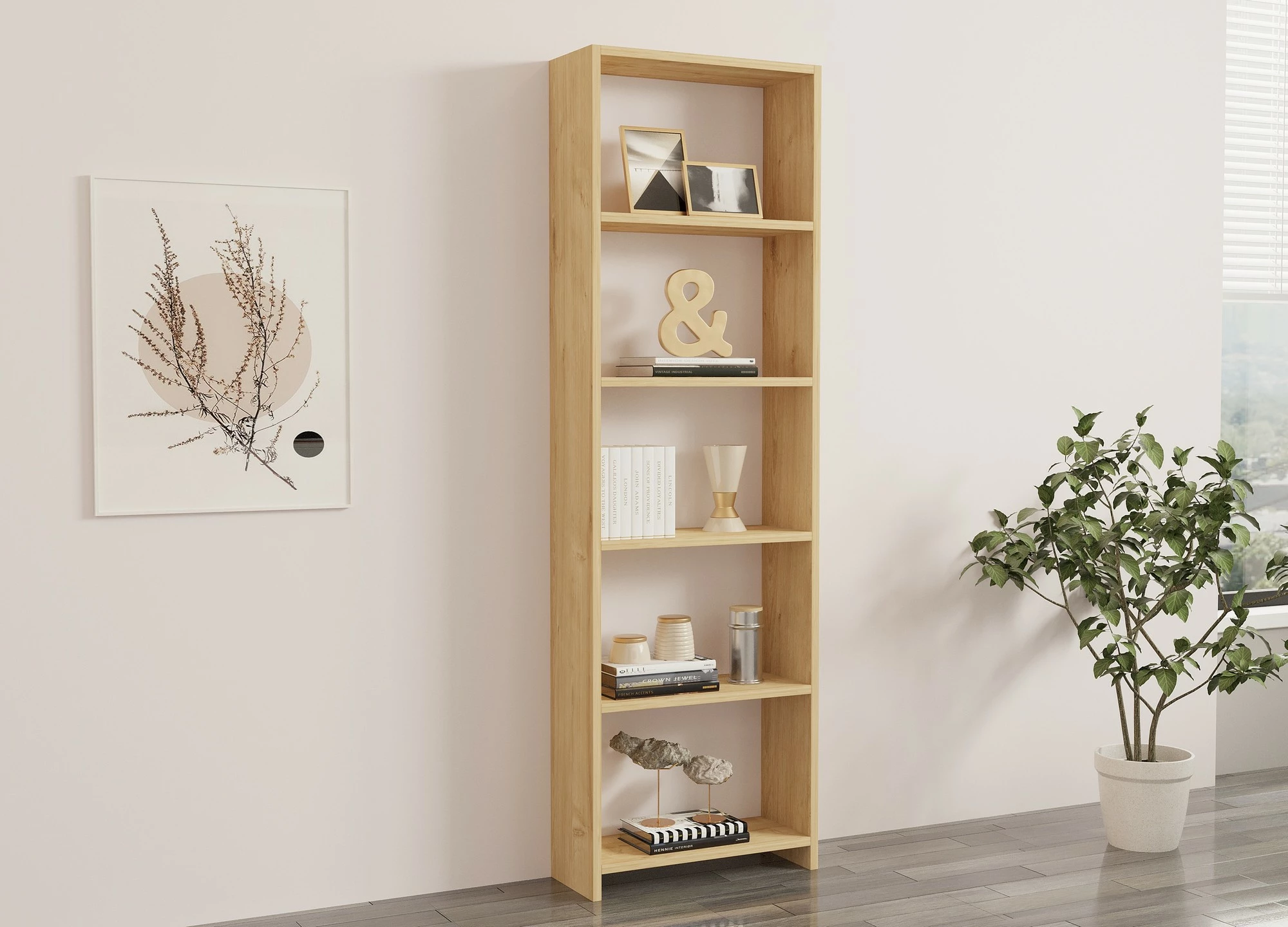 Polica za knjige, hrast, Hanah Home, nova