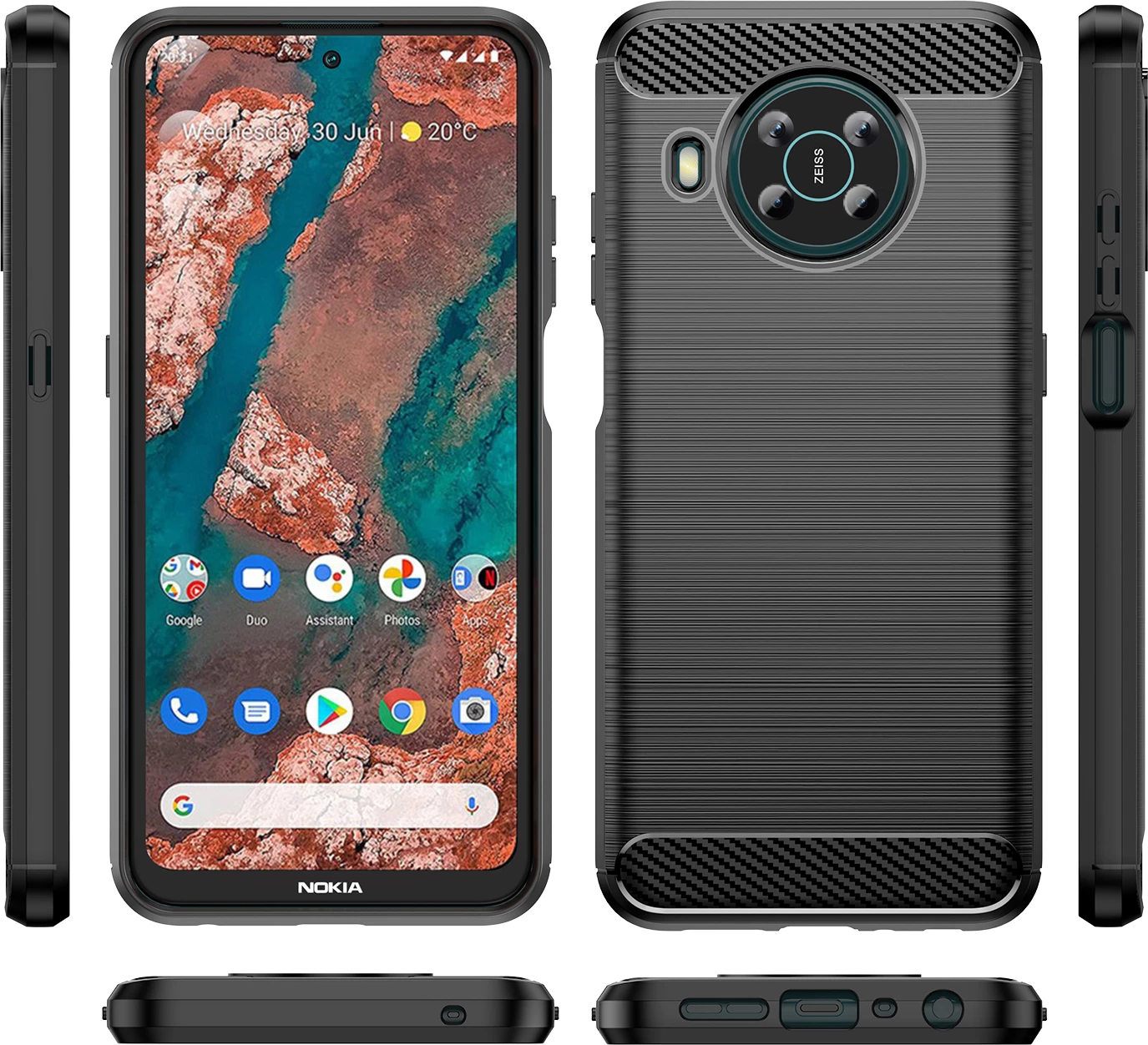 Ohišje z ogljikovim vzorcem Hurtel Carbon Case za Nokia X100, črno