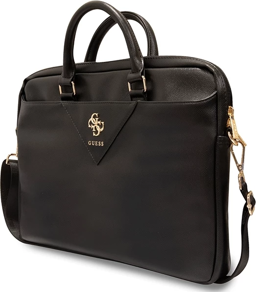 Torba za prenosnik Guess ZIP Leather Triangle, 16", ekološko usnje, črna