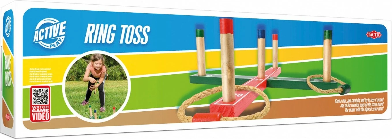 Igra Ring Toss za zunaj, z lesenim podstavkom in 5 obroči iz vrvi, Tactic 63275