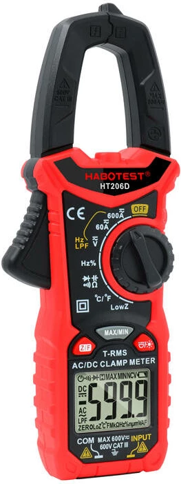 Kleščni merilnik Habotest HT206D, True RMS, NCV, LPF, rdeč