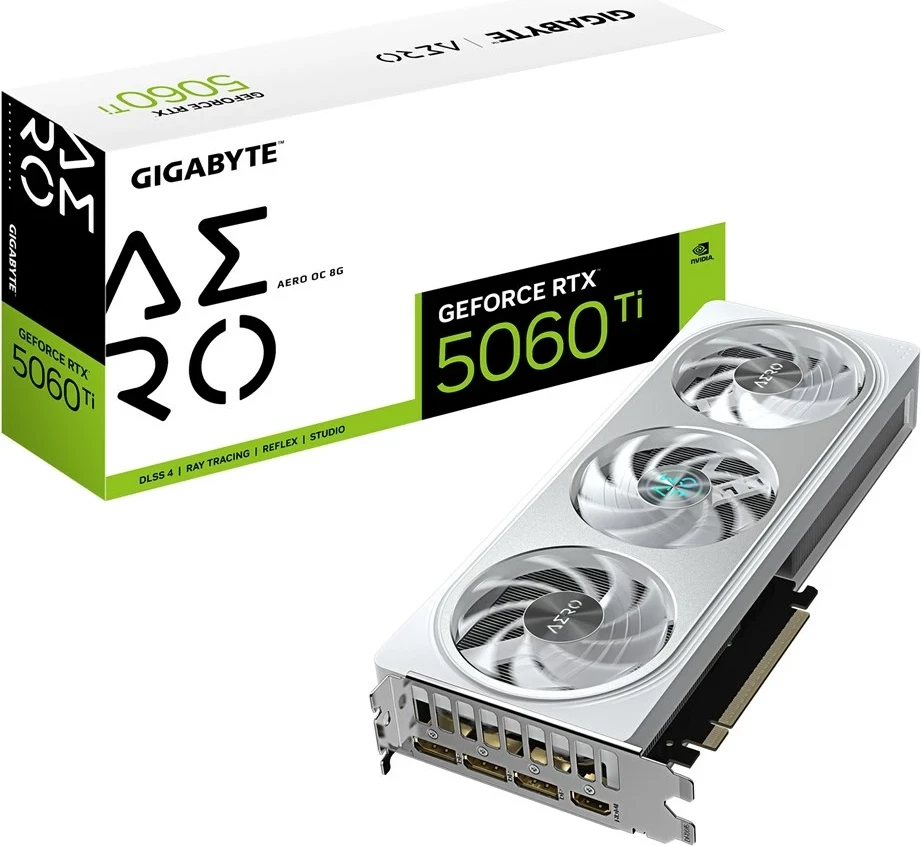 Grafična kartica GeForce RTX 5060 Ti AERO OC 8G Gigabyte, 8 GB GDDR7, PCI-E 5.0, bela