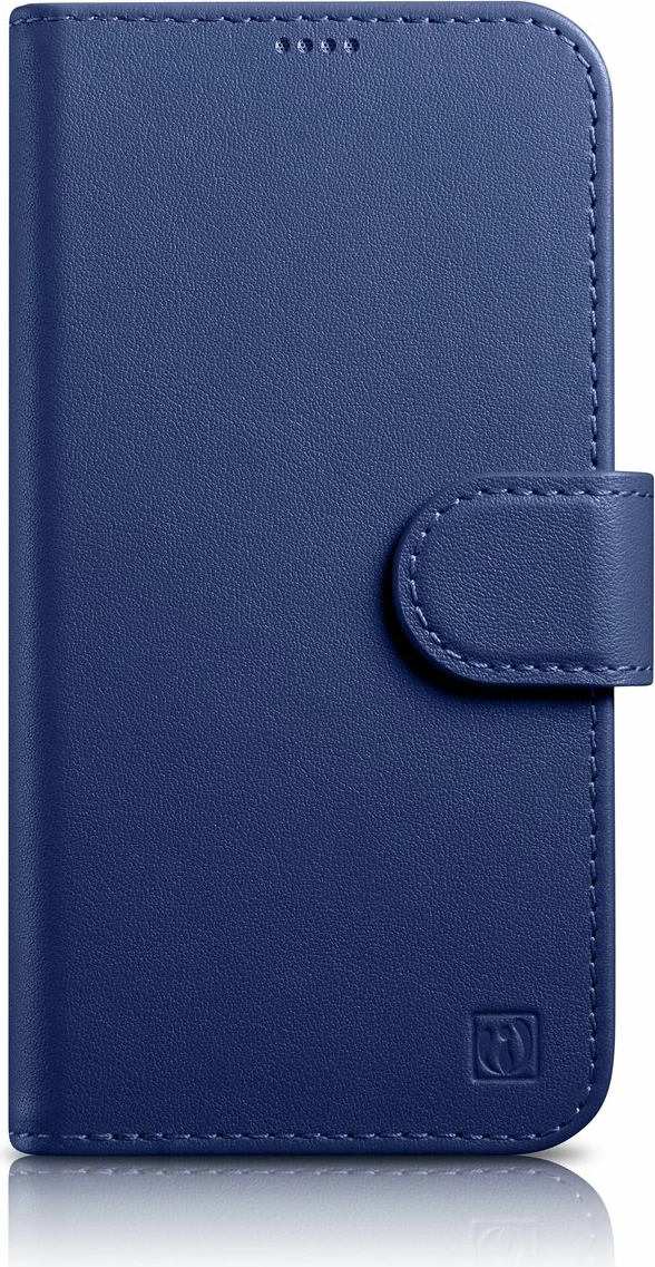 Ovitek za telefon 2-v-1 z denarnico, naravno usnje, Anti-RFID, modra, iCarer Wallet Case za iPhone 14 Pro