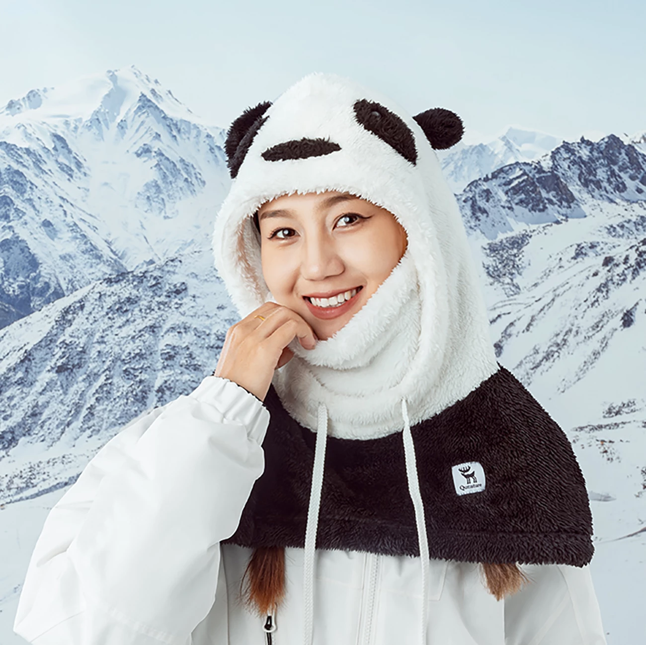 Smučarska balaklava Qunature Panda, za otroke in odrasle, M, črno-bela